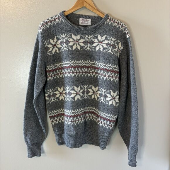 Vintage Career Club Men’s Wool Blend Sweater Gray White Snowflakes Sz La… - Picture 1 of 5